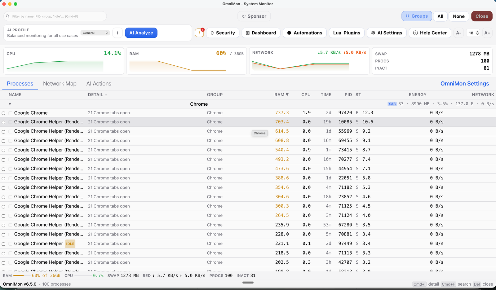 OmniMon v6.5.0 — captura de pantalla de la aplicacion de escritorio